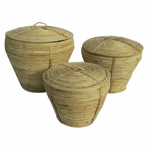 Multibrug kurv DKD Home Decor Natur Tropisk 35 x 35 x 30 cm 35 x 35 x 34 cm 37 x 37 x 34,5 cm Med låg 3 Dele