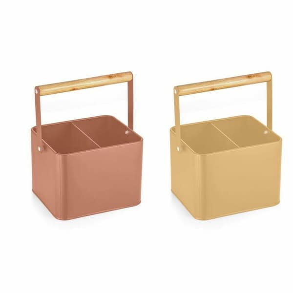 Bestikskurv DKD Home Decor Gul Terrakotta Metal Fyrretræ Vintage 18 x 15,5 x 24 cm (2 enheder)