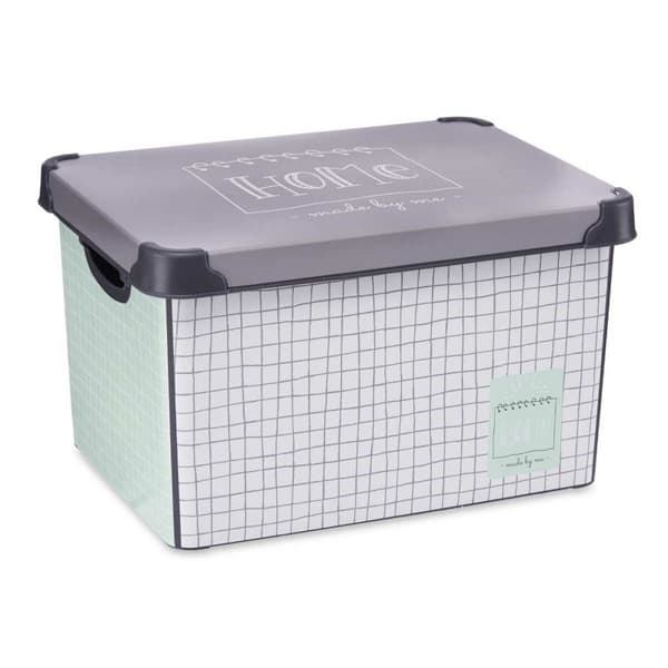 Opbevaringsboks med låg Kipit Home Grå Plastik Millimeterpapir 22 L 29 x 23,5 x 39 cm (12 enheder)