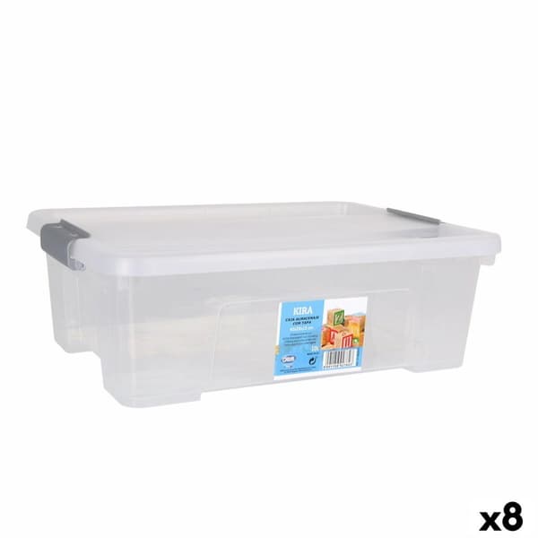 Opbevaringsboks med låg Dem Kira Gennemsigtig Plastik 10 L 40 x 28 x 13 cm (8 enheder)