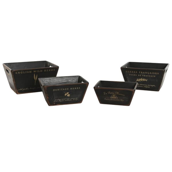 Opbevaringsbokse Home ESPRIT Sort Gran 34 x 26 x 18 cm 4 Dele