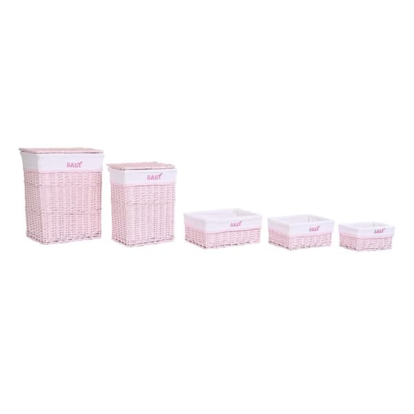 Pyykkikori DKD Home Decor Pinkki korihuonekalut Lasten 44 x 34 x 56 cm 5 Kappaletta