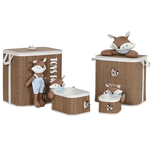 Pyykkikori Home ESPRIT Sininen Ruskea Luonnollinen Lasten 44 x 44 x 45 cm 4 Kappaletta