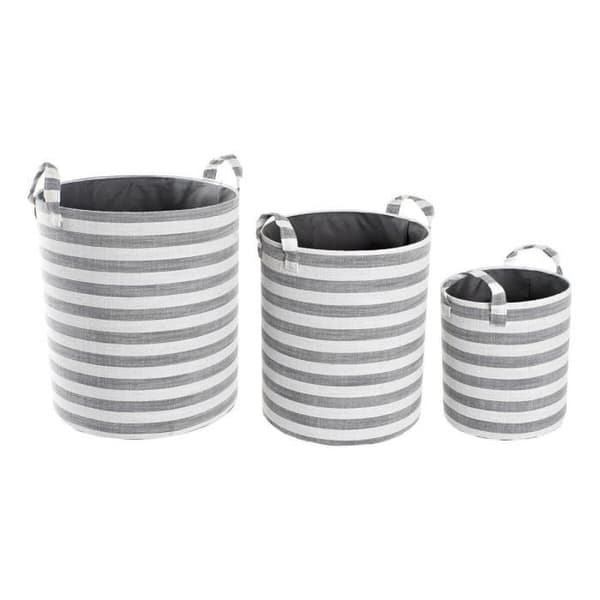 set med grårandiga bomullskorgar (3 stycken) (35 x 35 x 40 cm)