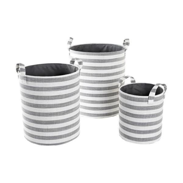 set med grårandiga bomullskorgar (3 stycken) (35 x 35 x 40 cm)