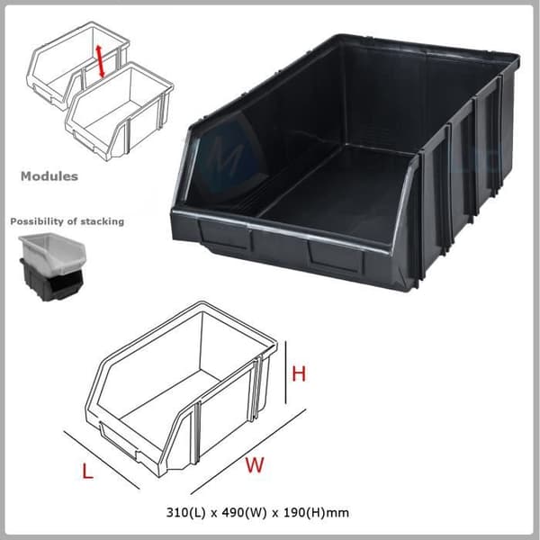 Förvaringslåda - Modulär L - Svart - 310x490x190 mm - Plast - Stapelbar