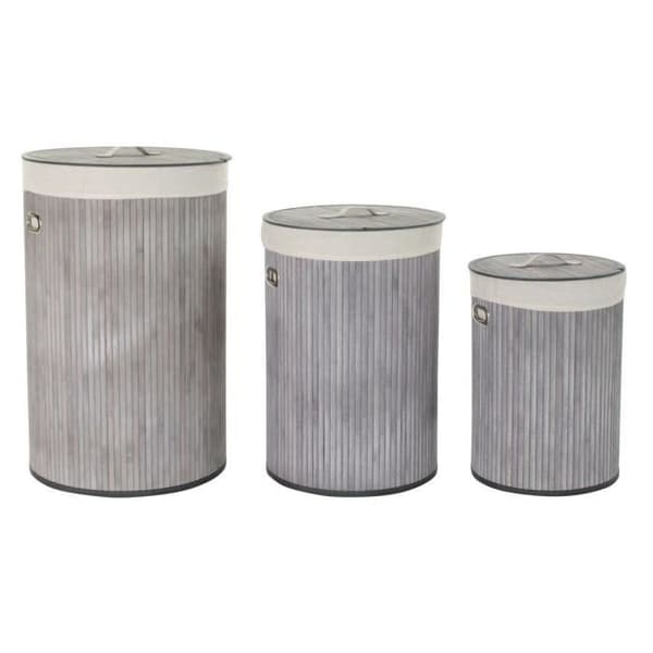 set med grå polyester bambu korgar (38 x 38 x 60 cm) (3 stycken) - Färg: BEIGE