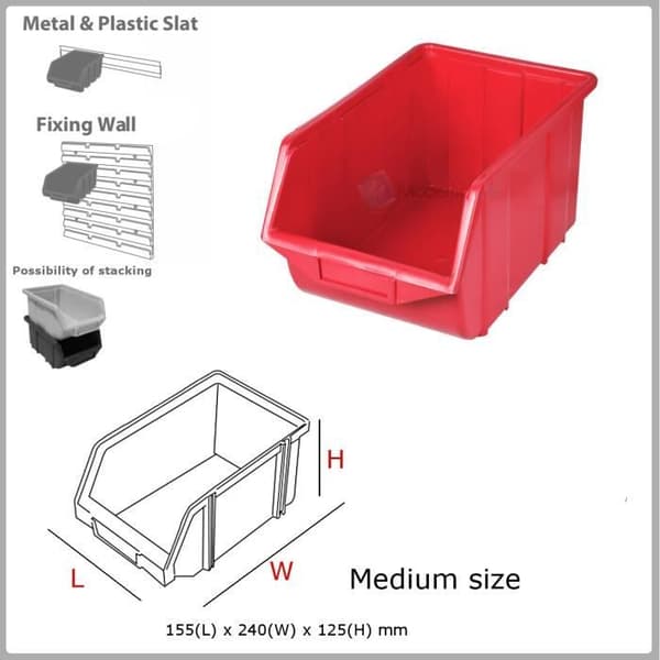 1 x Eco Medium Red Storage Bin Plast Bins 155x240x125