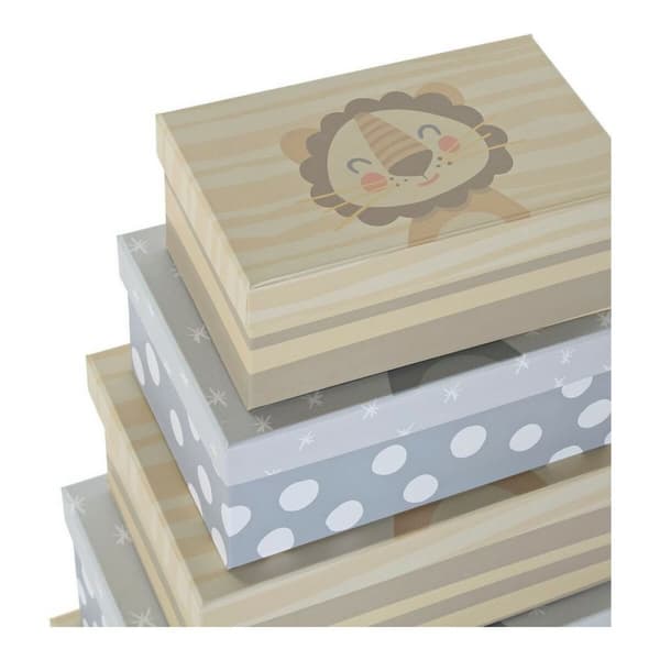Spil med Dekorative Æsker DKD Home Decor Multifarvet Pap Børns Løve 41 x 28 x 18,5 cm 6 Dele