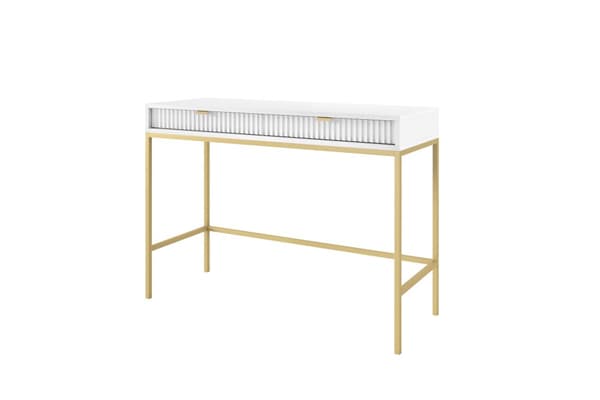 Pesupöytä: kaksi laatikkoa, Väri: valkoinen, rungon väri: kulta Kaluston mitat: l: 104 cm, k: 78 cm, s: 50 cm,