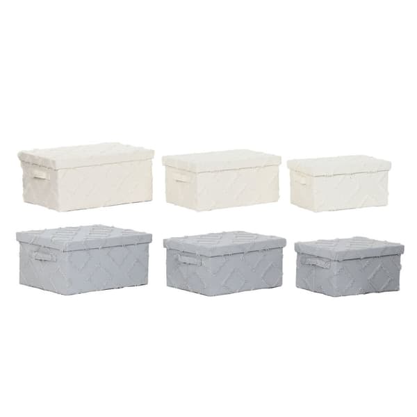 Spil med Dekorative Æsker Home ESPRIT Grå Flødefarvet 40 x 30 x 20 cm 3 Dele (2 enheder)