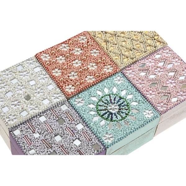 Smyckeskrin Home ESPRIT Multicolour Rosa Lila Mangoträ 10 X 10 X 6,6 cm (2 Delar) (6 antal)