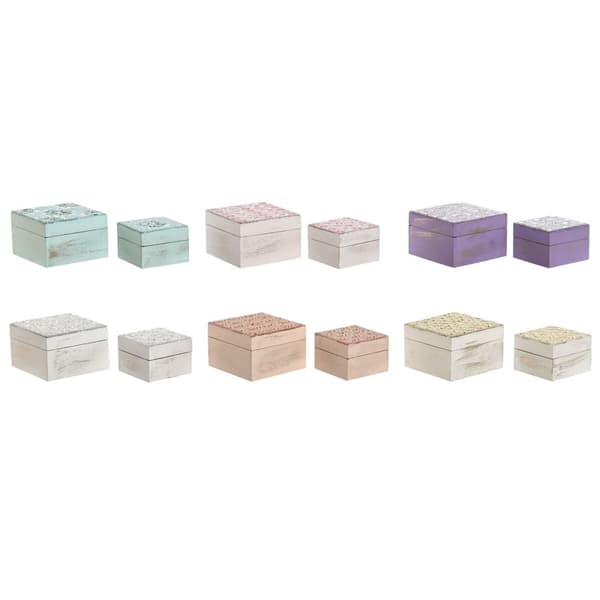 Smyckeskrin Home ESPRIT Multicolour Rosa Lila Mangoträ 10 X 10 X 6,6 cm (2 Delar) (6 antal)