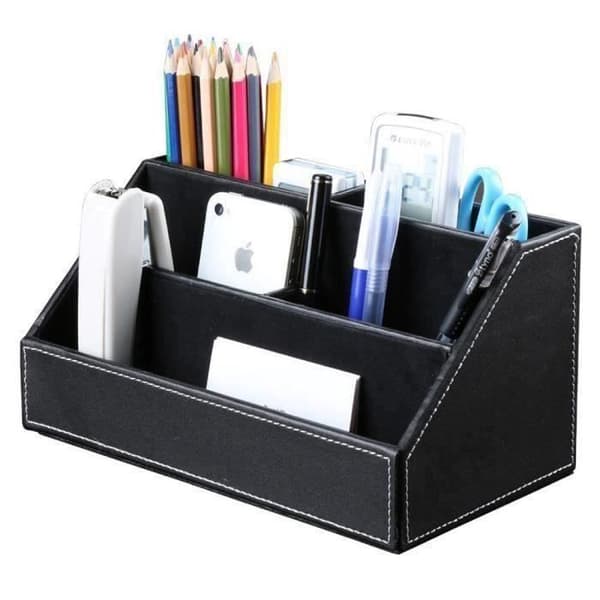 Skrivbordsarrangörslåda - My09981 - Trä och PU-läder - Svart - 24x13,5x12 cm - 5 avdelningar