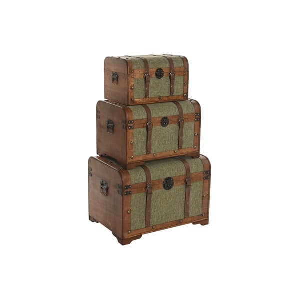 Koffertset Home ESPRIT Grön Multicolour Trä Kanvas Tropiskt 60 x 43,5 x 42 cm (3 antal)