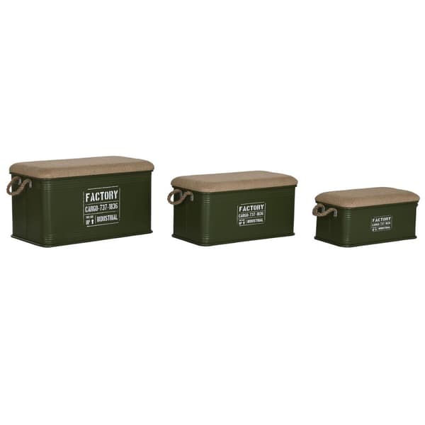 Koffertset Home ESPRIT Mörkgrön Naturell Metall Snöre Fibrer 69 X 37 X 37,5 cm (3 antal)