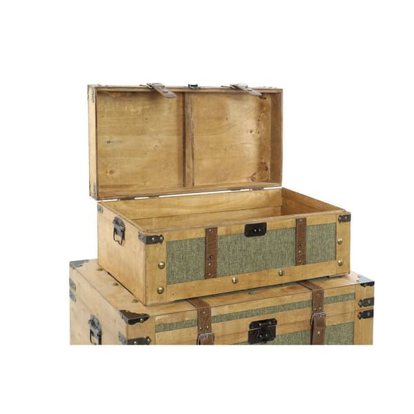 Koffertset Home ESPRIT Grön Trä Kanvas Tropiskt 81 x 50 x 45 cm (3 antal)