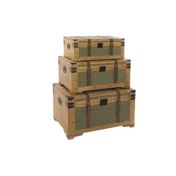 Koffertset Home ESPRIT Grön Trä Kanvas Tropiskt 81 x 50 x 45 cm (3 antal)