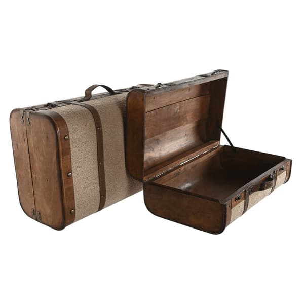 Arkkusetti Home ESPRIT Ruskea Beige Polyesteri Puu 60 x 37 x 24 cm