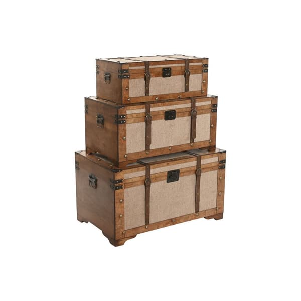 Arkkusetti Home ESPRIT Ruskea Beige Polyesteri Puu 80 x 49 x 45 cm (3 osaa)
