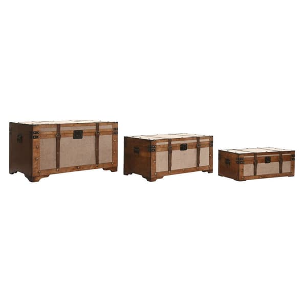 Koffertset Home ESPRIT Brun Beige Polyester Trä 80 x 49 x 45 cm (3 antal)