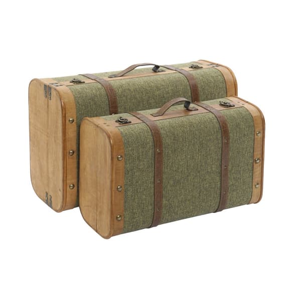 Koffertset Home ESPRIT Grön Trä Kanvas Tropiskt 60 x 24 x 38 cm