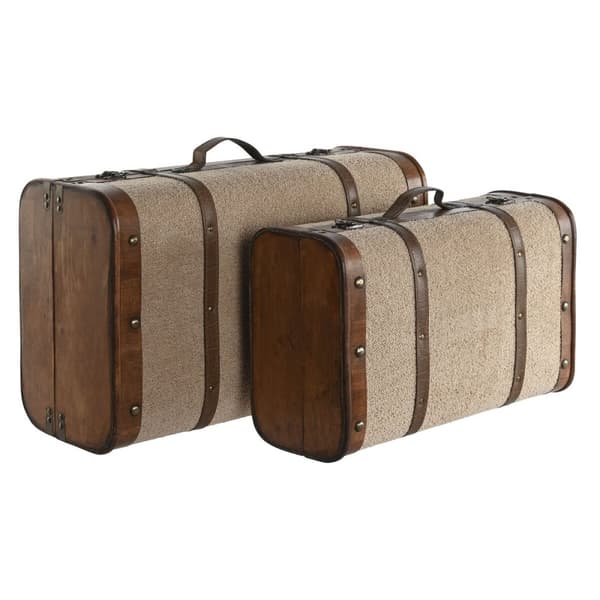 Sæt med kister Home ESPRIT Brun Beige Polyester Træ 60 x 37 x 24 cm