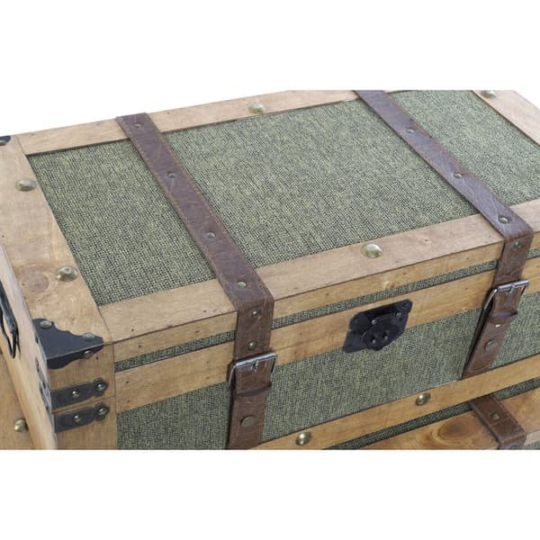 Sæt med kister Home ESPRIT Grøn Træ Lærred Tropisk 81 x 50 x 45 cm (3 enheder)