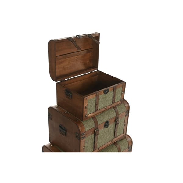 Kistesett Home ESPRIT Grønn Flerfarget Tre Læret Tropisk 60 x 43,5 x 42 cm (3 enheter)