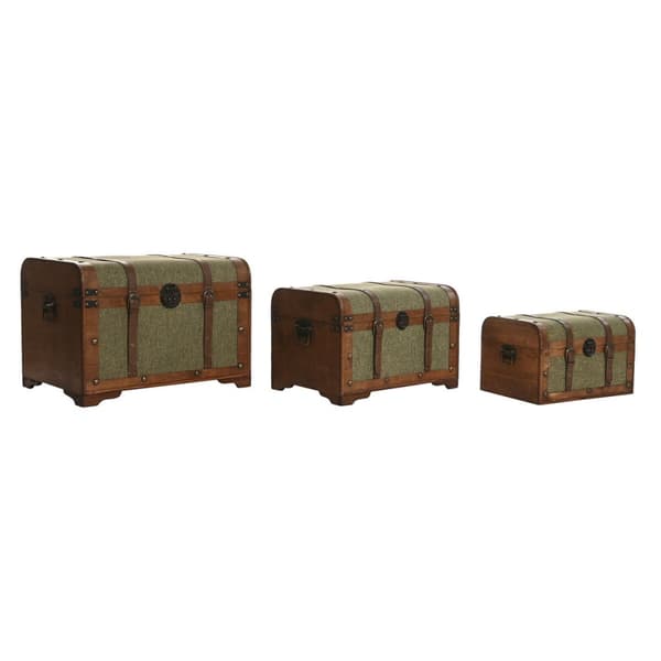 Kistesett Home ESPRIT Grønn Flerfarget Tre Læret Tropisk 60 x 43,5 x 42 cm (3 enheter)