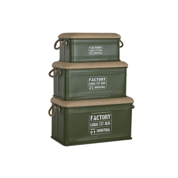 Kistesett Home ESPRIT Mørkegrønn Naturell Metall Tau Fiber 69 X 37 X 37,5 cm (3 enheter)