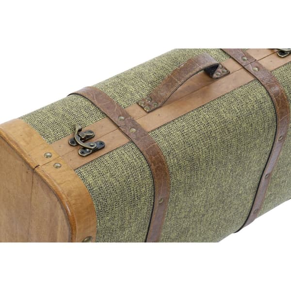 Kistesett Home ESPRIT Grønn Tre Læret Tropisk 60 x 24 x 38 cm