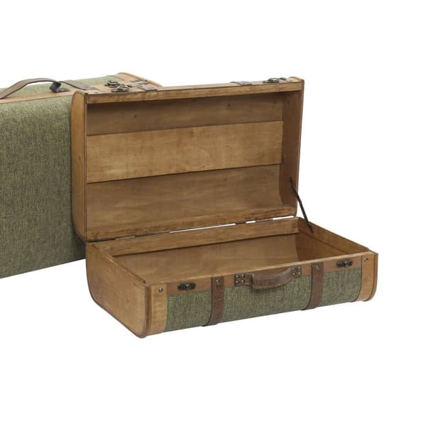 Kistesett Home ESPRIT Grønn Tre Læret Tropisk 60 x 24 x 38 cm