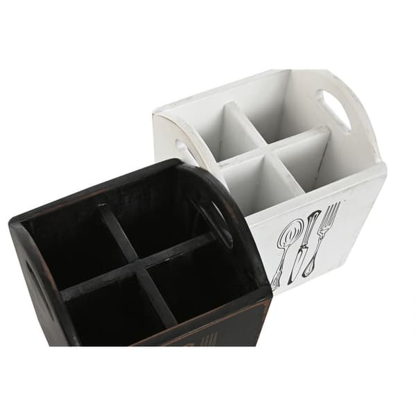 Bestickkorg Home ESPRIT Vit Svart Granträ 15 x 15 x 18 cm