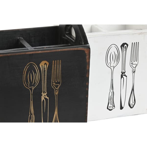 Bestikkurv Home ESPRIT Hvit Svart Grantre 15 x 15 x 18 cm
