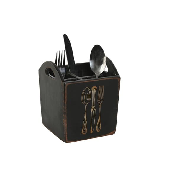 Bestikskurv Home ESPRIT Hvid Sort Gran 15 x 15 x 18 cm