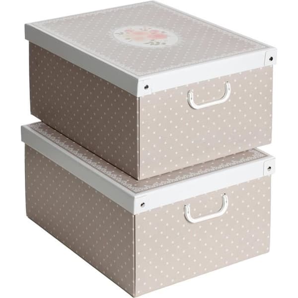 Set om 2 dofterande kartonglådor Lavatelli 39x50x24 cm Prickar