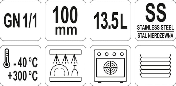Gastronomibehållare i rostfritt stål GN 1/1 100 mm 13,5 l