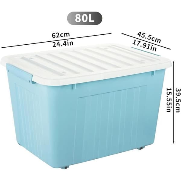 Cetomo 80L6 Förvaringslådor med Lock, Plastförvaringslåda med Clips och Hjul, Stapelbara, Inbyggda