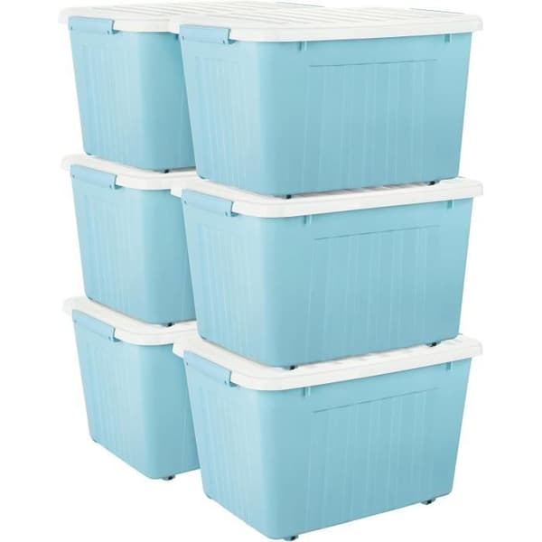 Cetomo 80L6 Förvaringslådor med Lock, Plastförvaringslåda med Clips och Hjul, Stapelbara, Inbyggda