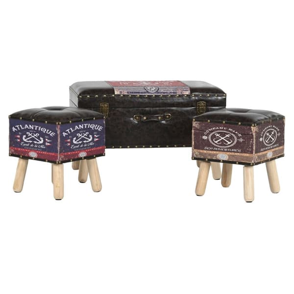Koffertset Home ESPRIT Brun Multicolour Polyuretan Trä Vintage 70 x 40 x 45 cm (3 antal)