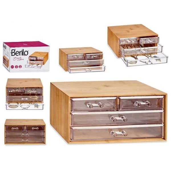 Förvaringslåda - Fyra fack - Plast och bambu - 23,5 x 14,5 x 10,9 cm - Miljövänlig - Unisex