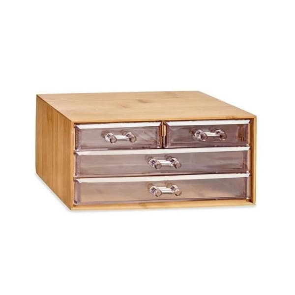 Förvaringslåda - Fyra fack - Plast och bambu - 23,5 x 14,5 x 10,9 cm - Miljövänlig - Unisex