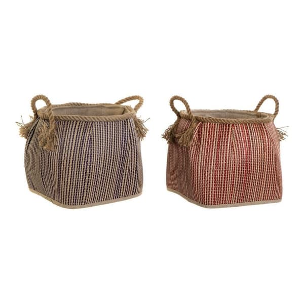 Kurv DKD Home Decor Natur Rød Blå Naturlig fiber (31 x 31 x 30 cm) (2 enheder)