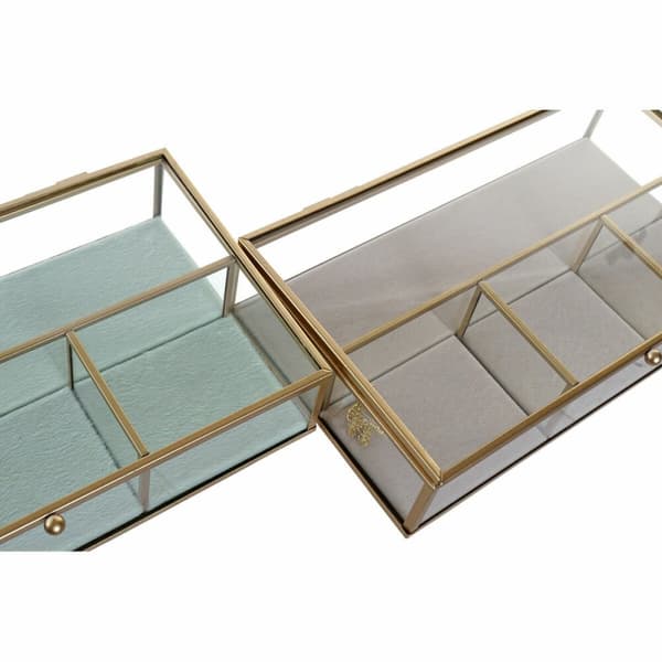Smykkeskrin DKD Home Decor Krystal Metal Grøn Lysegrå (27 x 15 x 5,5 cm) (2 enheder)