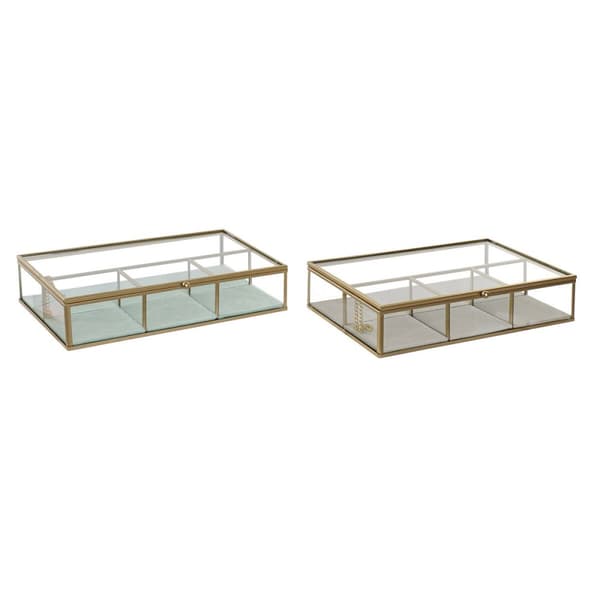 Smykkeskrin DKD Home Decor Krystal Metal Grøn Lysegrå (27 x 15 x 5,5 cm) (2 enheder)