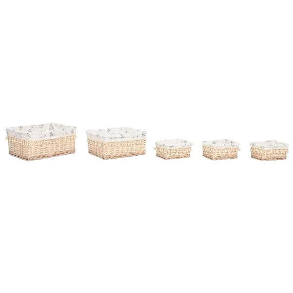 Vasketøjskurv Home ESPRIT Natur flet Shabby Chic 48 x 38 x 22 cm 5 Dele