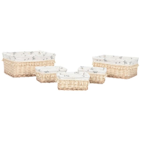 Vasketøjskurv Home ESPRIT Natur flet Shabby Chic 48 x 38 x 22 cm 5 Dele