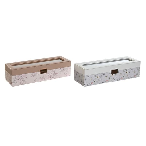 Box för klockor DKD Home Decor Blå Ljusrosa Glas 33 x 11 x 9 cm (2 antal)