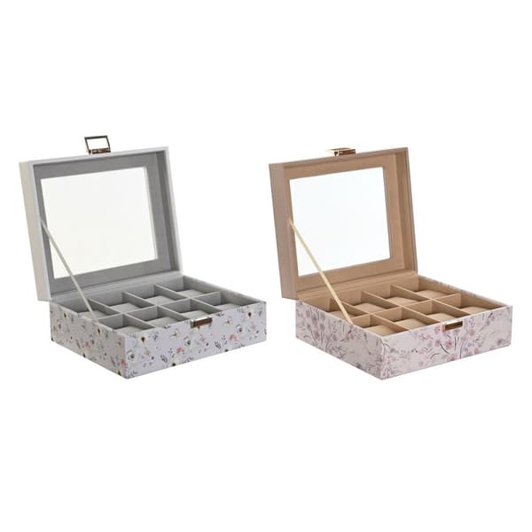 Box för klockor DKD Home Decor Blå Ljusrosa Glas 22,5 x 19,5 x 9,5 cm (2 antal)